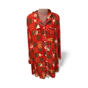 Festive Red Women's Long Pajama Shirt (item#10049)